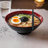 12 Piece Ramen Noodle Bowl with Spoon and Chopsticks Black Red - Front View