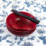 12 Piece Ramen Noodle Bowl with Spoon and Chopsticks Black Red - 45-Degree Angle