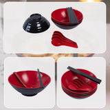 12 Piece Ramen Noodle Bowl with Spoon and Chopsticks Black Red - Low Angle