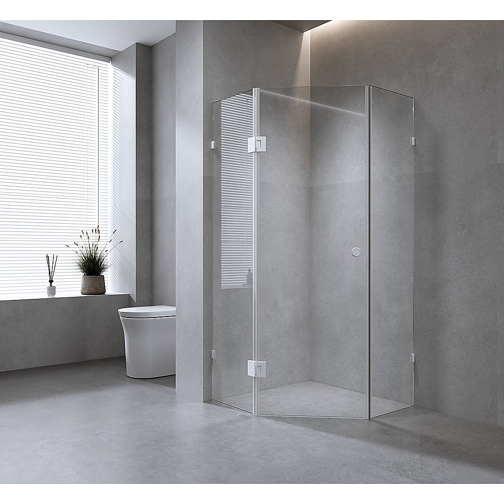 90cm Frameless Diamond Shower Screen with Black Brackets and SS Hinges