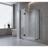 100cm Frameless Diamond Shower Screen with Gunmetal Channels and Brass Hinges & Round Handle - Front View