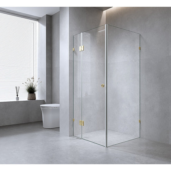 90x90cm Corner Frameless Shower Screen White Wall & Floor U Brackets with SS Hinges for Contemporary Bathrooms