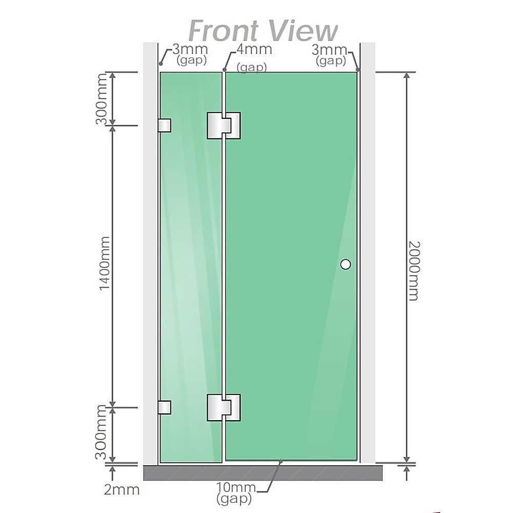 100x80cm Corner Frameless Shower Screen with White Channel and SS Hinges
