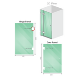110x80cm Corner Frameless Shower Screen – Gold F-Brackets with SS Hinges for Contemporary Bathrooms - Side View