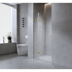 90cm Wall-to-Wall Frameless Shower Screen with Gold Brackets, SS Hinges & F-Brackets and Floor F-Bracket