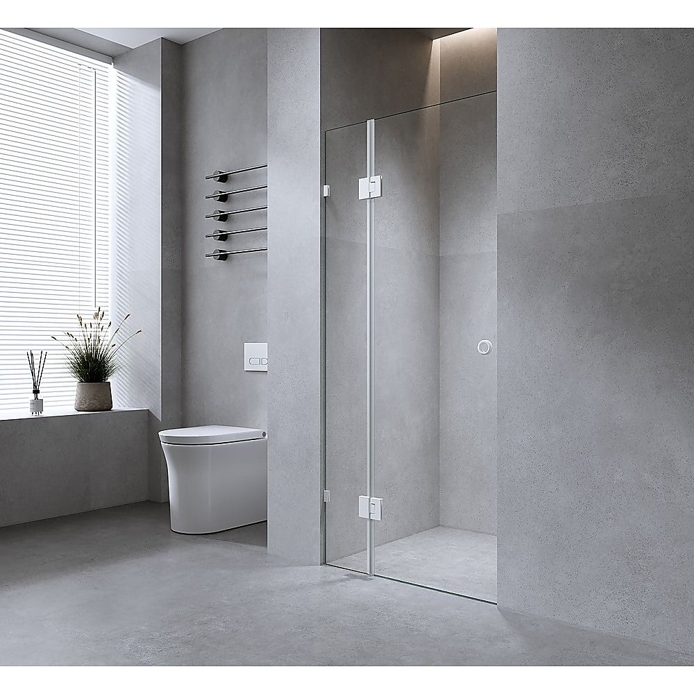 120cm Wall-to-Wall Frameless Shower Screen with Gold Brackets, SS Hinges & F-Brackets
