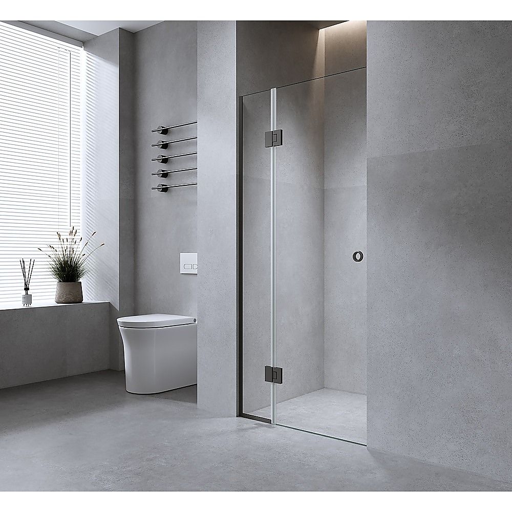 90cm Frameless Wall-to-Wall Shower Screen – Gold Wall Channel with Brass Hinges