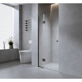 110cm Wall to Wall Frameless Shower Screen with White Channel and Brass Hinges , Round Handle - Front View