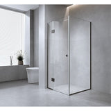 90x80cm Corner Frameless Shower Screen – Gold Wall Channel with Brass Hinges for Elegant Bathrooms - Front View