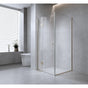 110x70cm Corner Frameless Shower Screen – Gold Wall Channel with Brass Hinges for Elegant Bathrooms