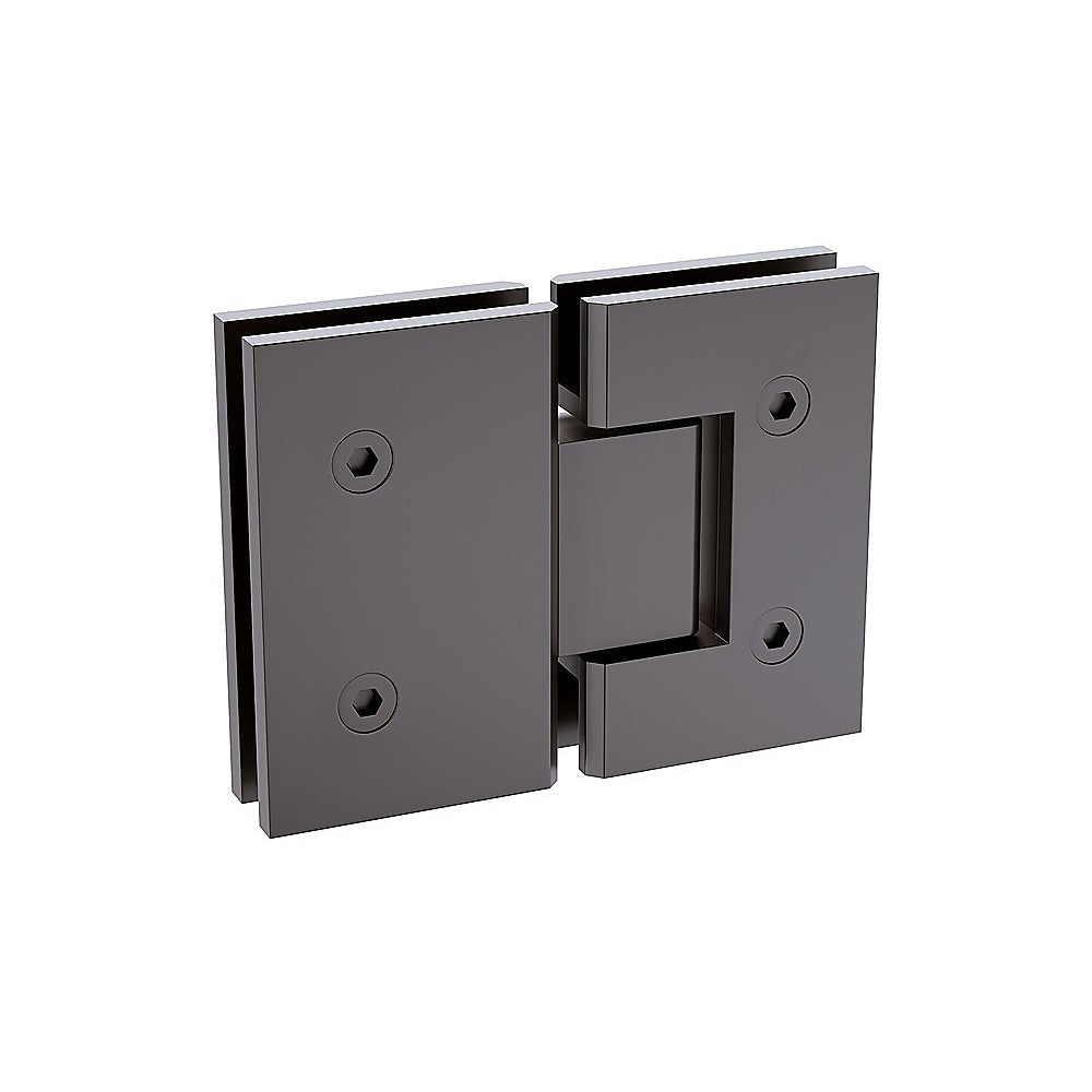 110x110cm Corner Frameless Shower Screen with Gunmetal Channel and Brass Hinges, Round Handle