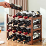 Bamboo Wine Rack Free Standing 15 Bottles with 6 Glasses Holder Storage in Brown - Front View