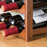 Bamboo Wine Rack Free Standing 15 Bottles with 6 Glasses Holder Storage in Brown - Side View