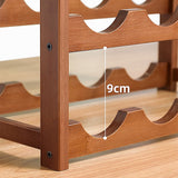 Bamboo Wine Rack Free Standing 15 Bottles with 6 Glasses Holder Storage in Brown - Close-Up Angle