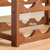 Bamboo Wine Rack Free Standing 15 Bottles with 6 Glasses Holder Storage in Brown - Low Angle