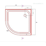 90x90cm Rounded Curved Shower Base in White - Rear View