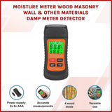 Moisture Meter Wood Masonry Wall & Other Materials Damp Meter Detector - Side View