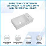 Small Compact Bathroom Cloakroom Hand Wash Basin Sink Ceramic Wall Hung - Side View