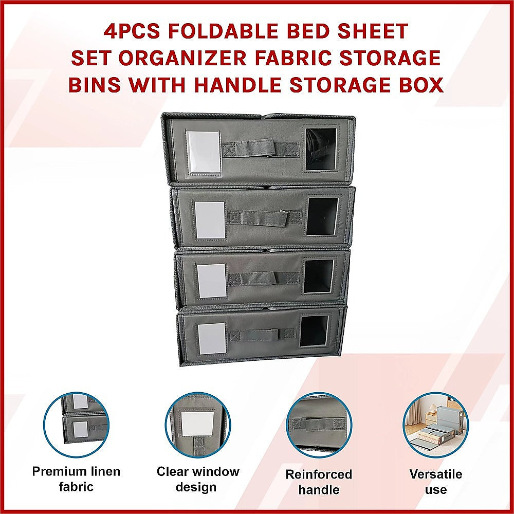 4PCS Foldable Bed Sheet Set Organizer Fabric Storage Bins with Handle Storage Box