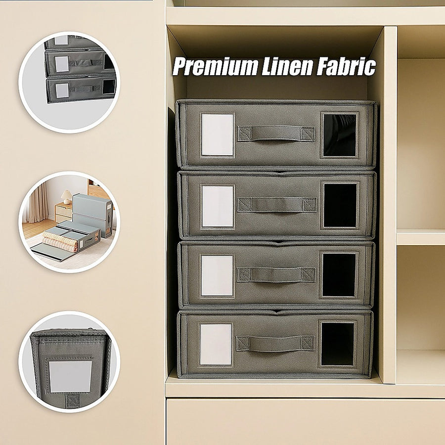 4PCS Foldable Bed Sheet Set Organizer Fabric Storage Bins with Handle Storage Box