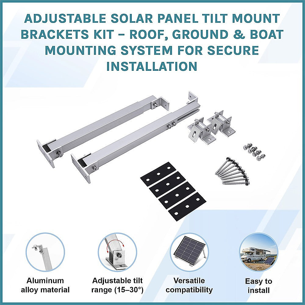 Adjustable Solar Panel Tilt Mount Brackets Kit ??Roof, Ground & Boat Mounting System for Secure Installation