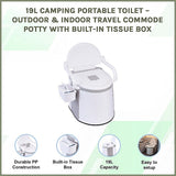 19L Camping Portable Toilet ??Outdoor & Indoor Travel Commode Potty with Built-In Tissue Box