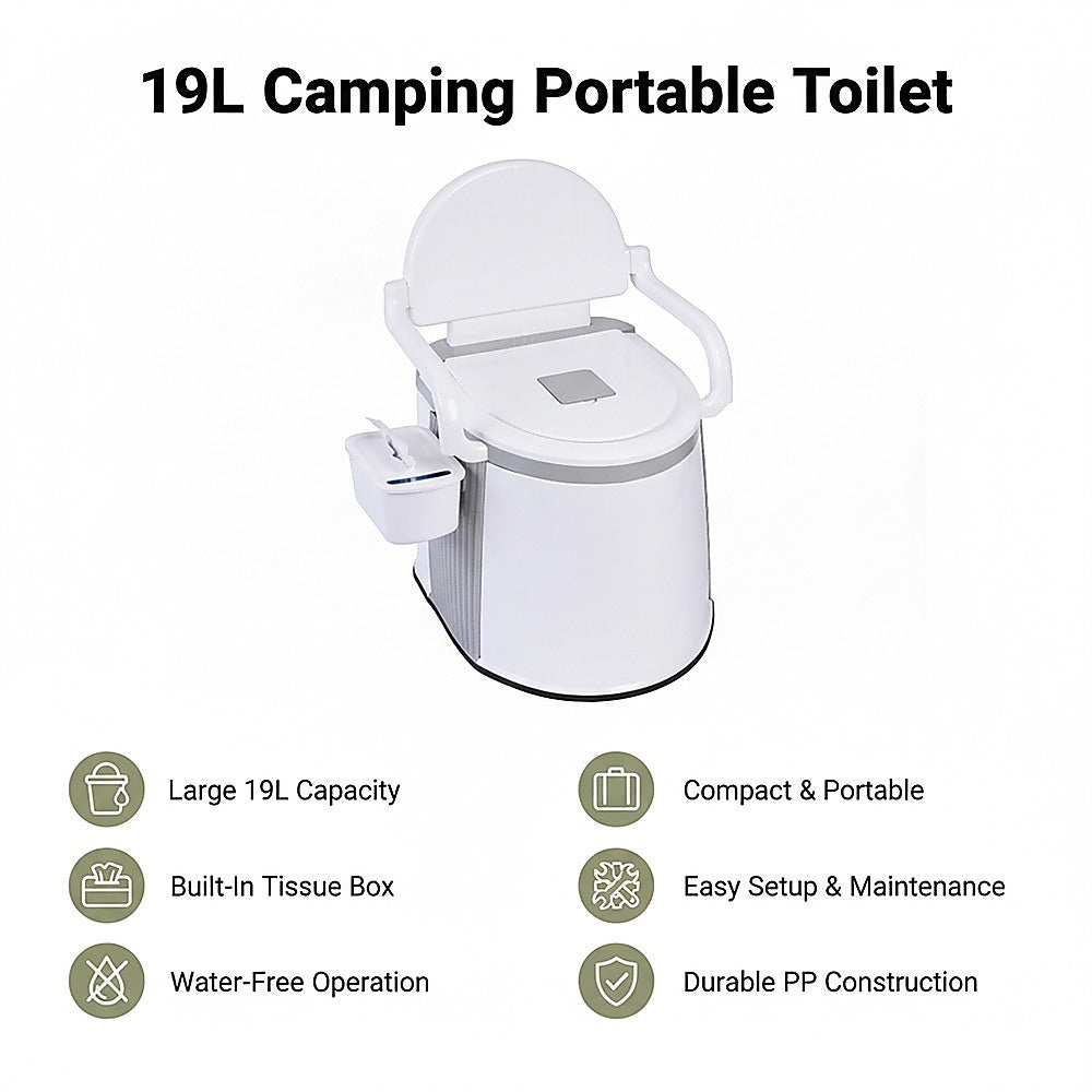 19L Camping Portable Toilet ??Outdoor & Indoor Travel Commode Potty with Built-In Tissue Box