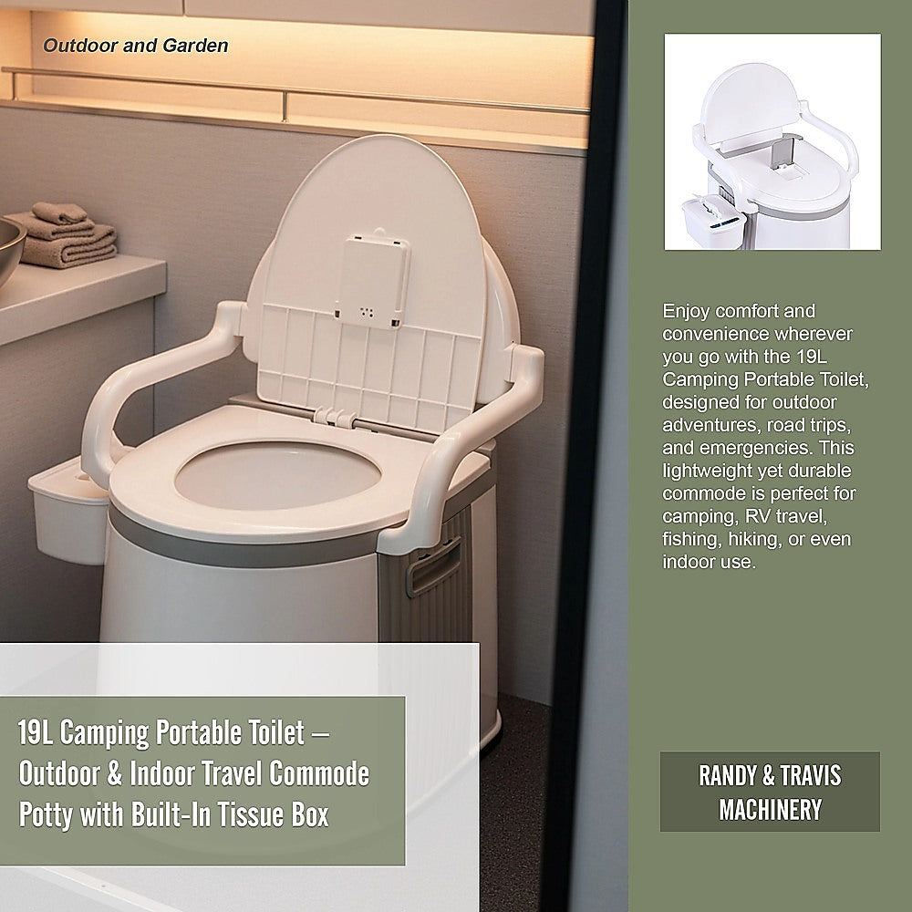 19L Camping Portable Toilet ??Outdoor & Indoor Travel Commode Potty with Built-In Tissue Box