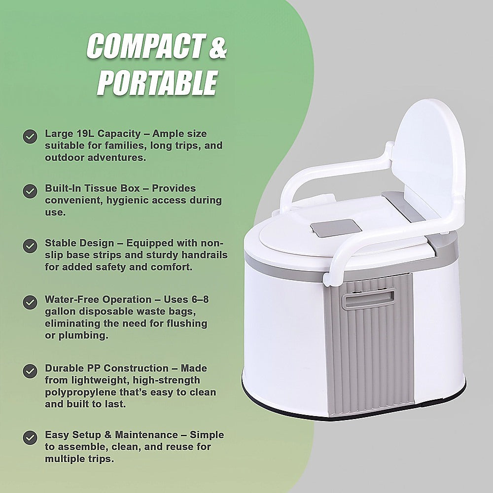 19L Camping Portable Toilet ??Outdoor & Indoor Travel Commode Potty with Built-In Tissue Box