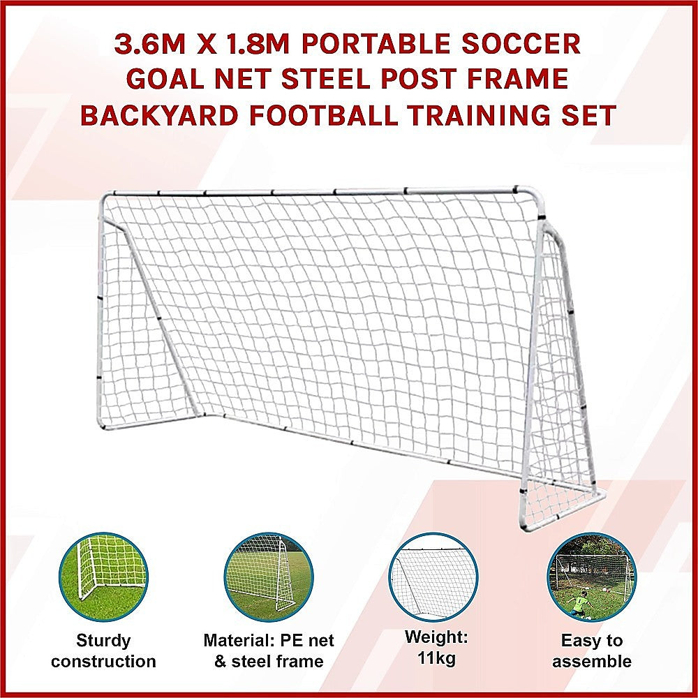 3.6m x 1.8m Portable Soccer Goal Net Steel Post Frame Backyard Football Training Set