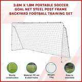 3.6m x 1.8m Portable Soccer Goal Net Steel Post Frame Backyard Football Training Set - Side View