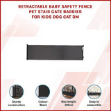 Retractable Baby Safety Fence Pet Stair Gate Barrier for Kids Dog Cat 3M - Side View