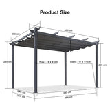 3x4M Aluminium Pergola Marquee with Retractable Roof – Garden Canopy - Close-Up Angle
