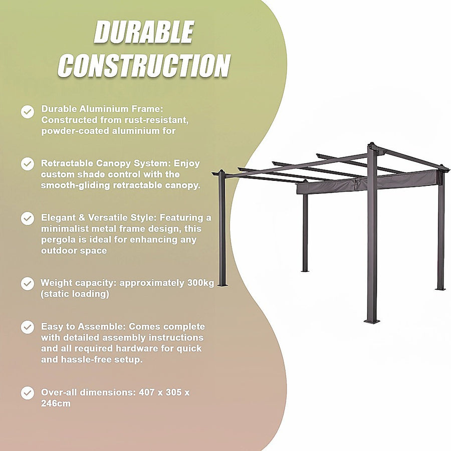 3x4M Aluminium Pergola Marquee with Retractable Roof – Garden Canopy