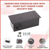 Underfloor Concealed Safe with Key – Heavy Duty Hidden Floor Security Box - Side View