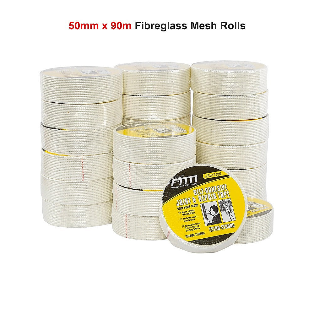 24-Pack Fibreglass Plasterboard Joint Tapes – 50mm x 90m Self-Adhesive Drywall Mesh Rolls