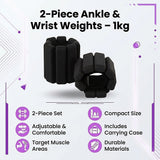 2-Piece Ankle & Wrist Weights – 1kg Pair Adjustable Workout Bangles (Black) - Extra Image