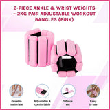 2-Piece Ankle & Wrist Weights – 1kg Pair Adjustable Workout Bangles (Pink) - Side View