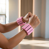 2-Piece Ankle & Wrist Weights – 1kg Pair Adjustable Workout Bangles (Pink) - Close-Up Angle