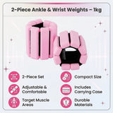 2-Piece Ankle & Wrist Weights – 1kg Pair Adjustable Workout Bangles (Pink) - Extra Image