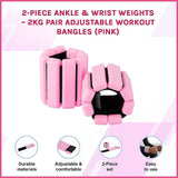 2-Piece Ankle & Wrist Weights – 2kg Pair Adjustable Workout Bangles (Pink) - Side View