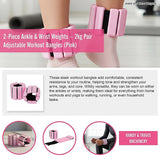2-Piece Ankle & Wrist Weights – 2kg Pair Adjustable Workout Bangles (Pink) - Extra Image