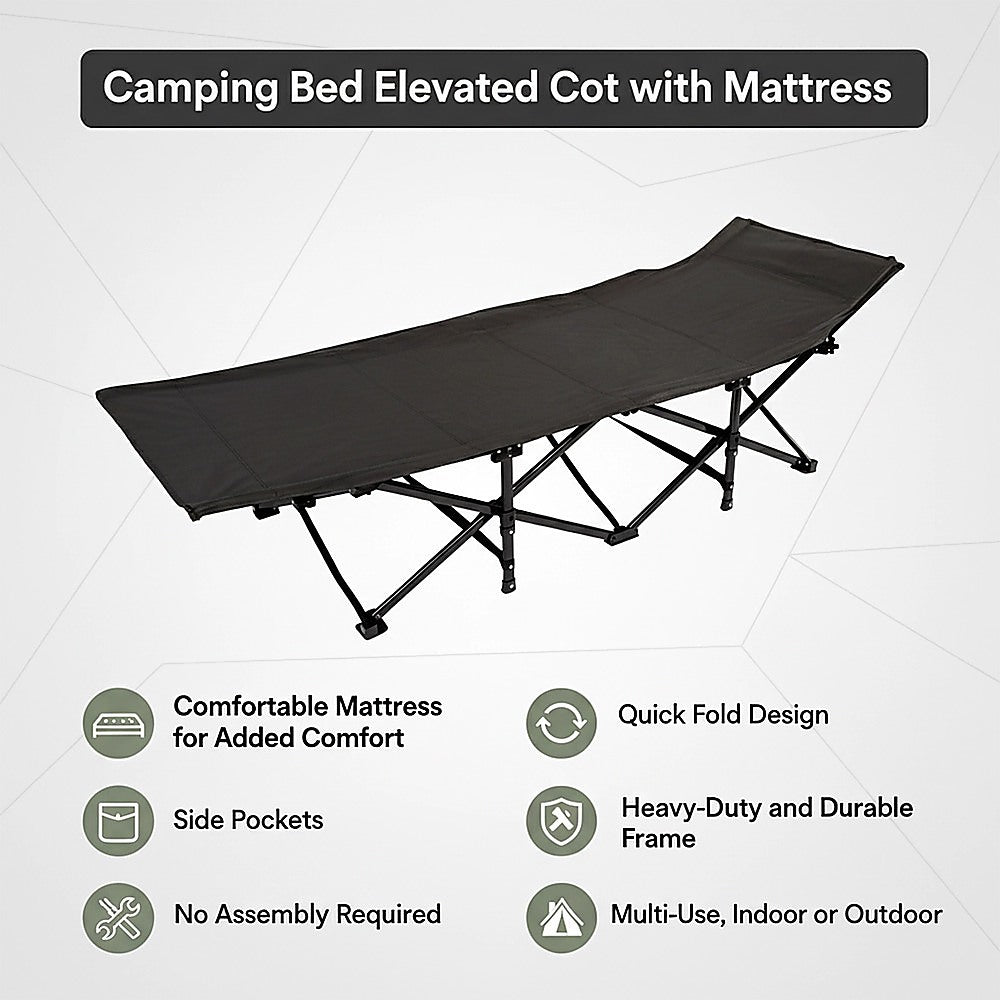 Camping Bed Elevated Cot with Mattress Foldable Outdoor Adult Sleeping