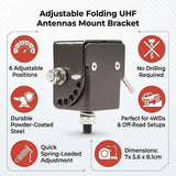 Adjustable Folding UHF Antennas Mount Bracket – Black Bullbar Clamp