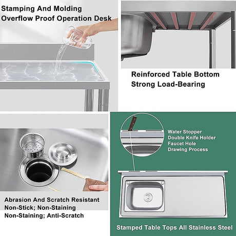 Freestanding Stainless Steel Kitchen Sink 120x50x79cm – Commercial Utility Wash Basin, image 5