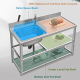 Freestanding Stainless Steel Kitchen Sink 120x50x79cm – Commercial Utility Wash Basin - Close-Up Angle