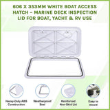 606 x 353mm White Boat Access Hatch – Marine Deck Inspection Lid for Boat, Yacht & RV Use - Side View