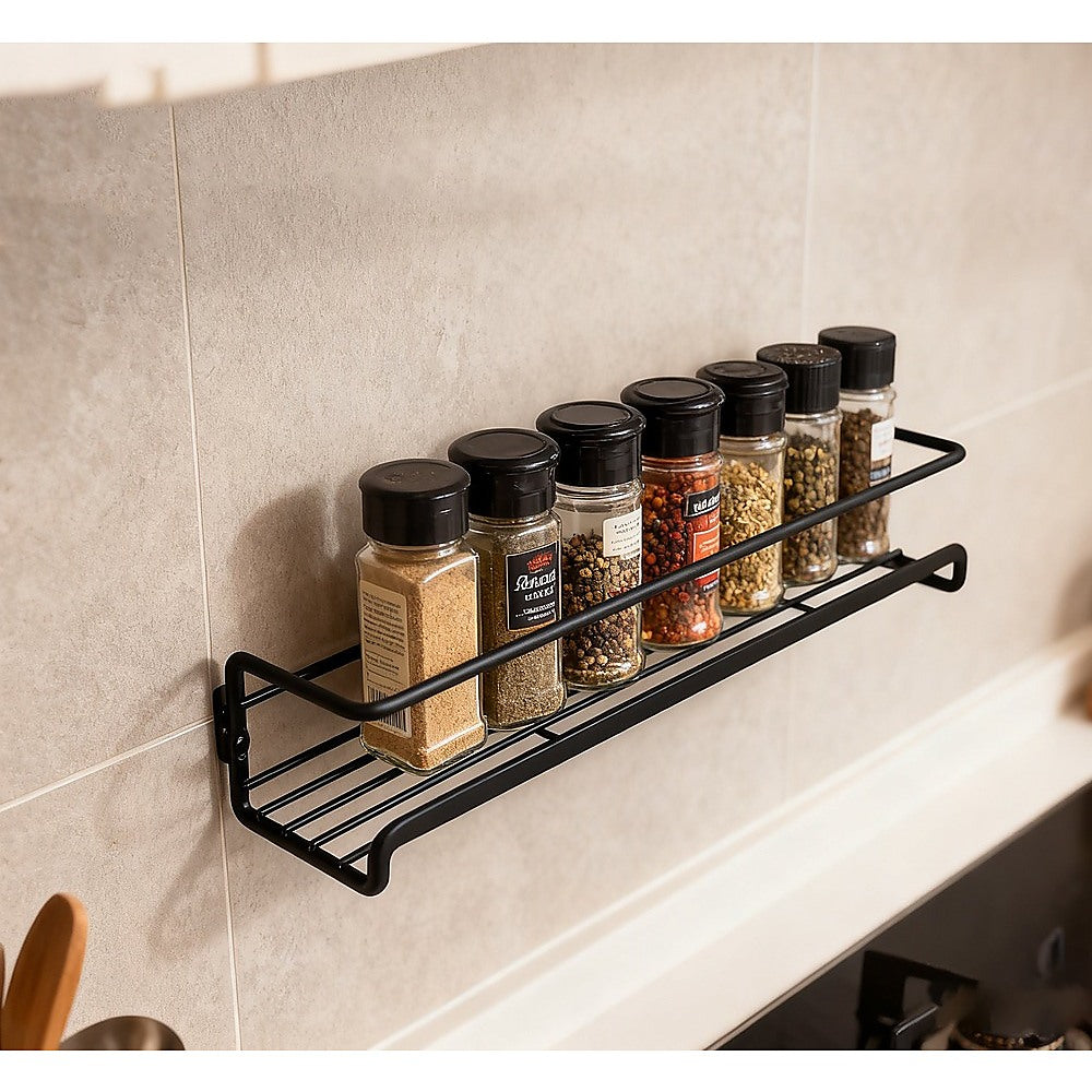 4pc Black Iron Wall Spice Rack – Kitchen Storage Shelf Set