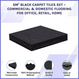 5m² Black Carpet Tiles Set – Commercial & Domestic Flooring for Office, Retail, Home - Side View
