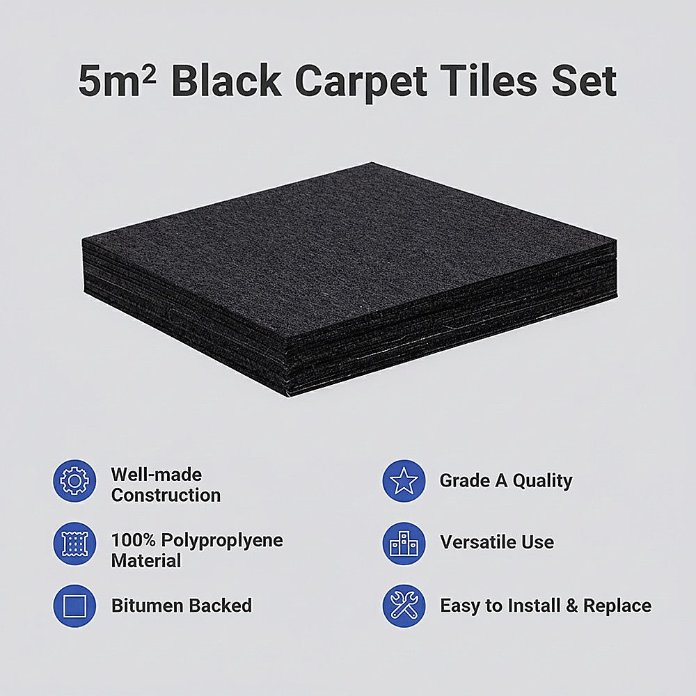 5m² Black Carpet Tiles Set – Commercial & Domestic Flooring for Office, Retail, Home